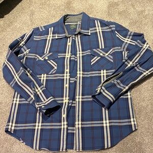 J Crew Blue Plaid Men's Shirt heavyweight flannel shirt size large